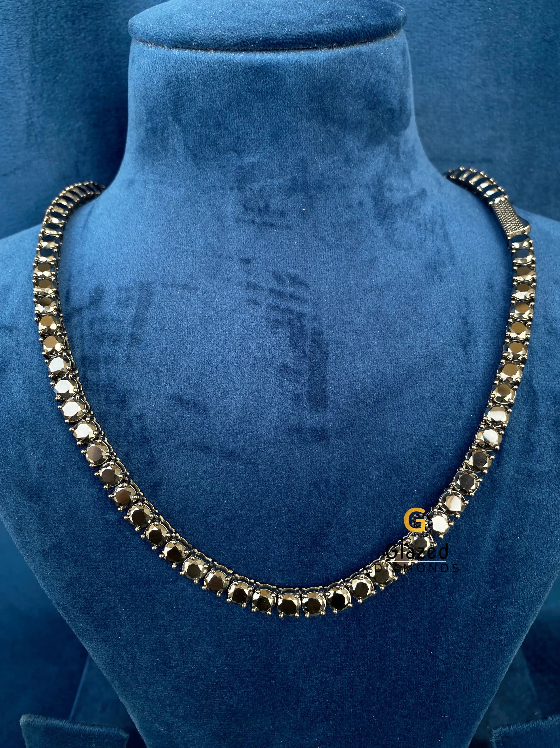 925 Sterling Silver Round Cut Black Diamond Tennis Chain