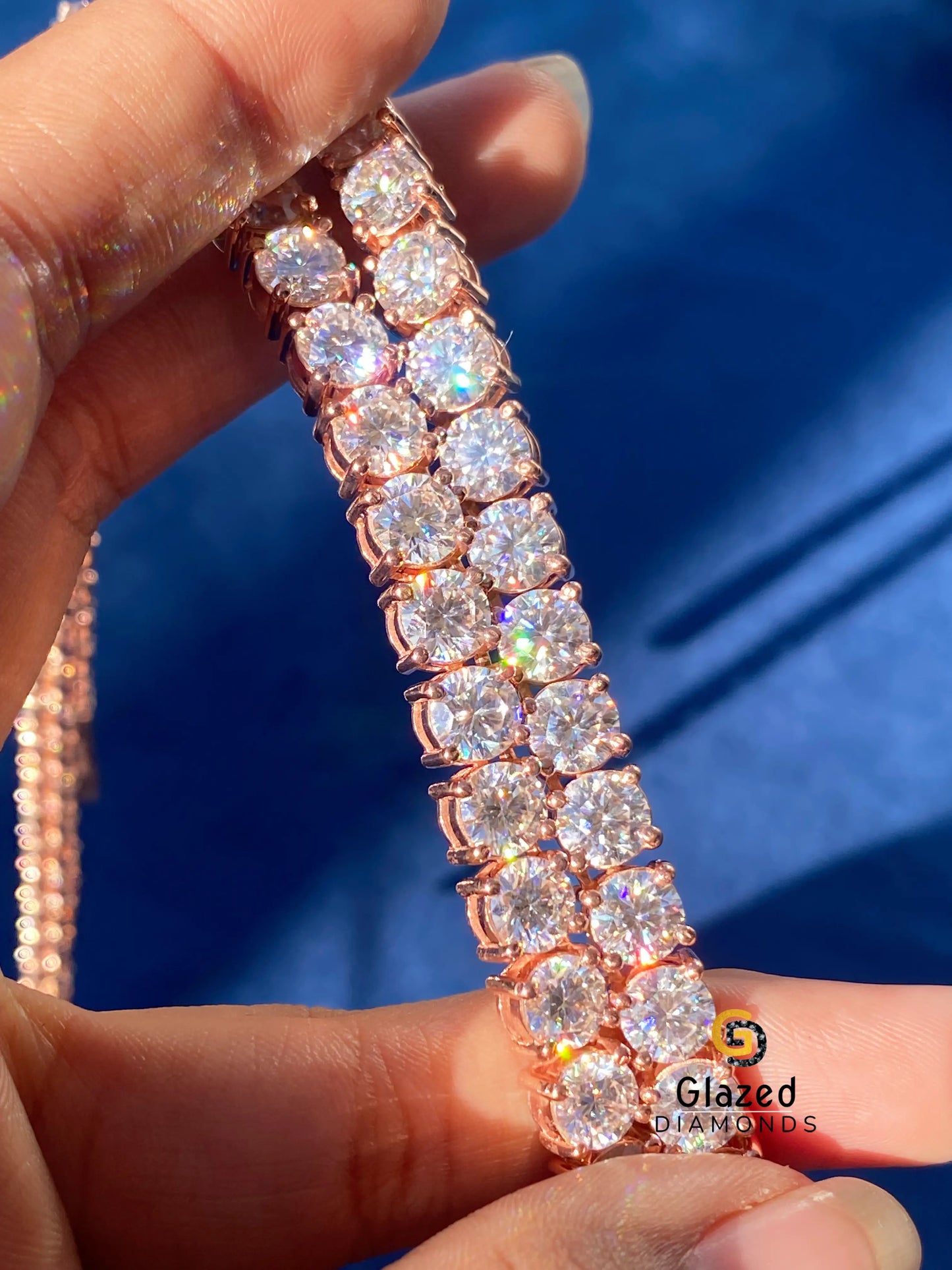 925 Sterling Silver Round Moissanite Tennis Bust Down Chain 