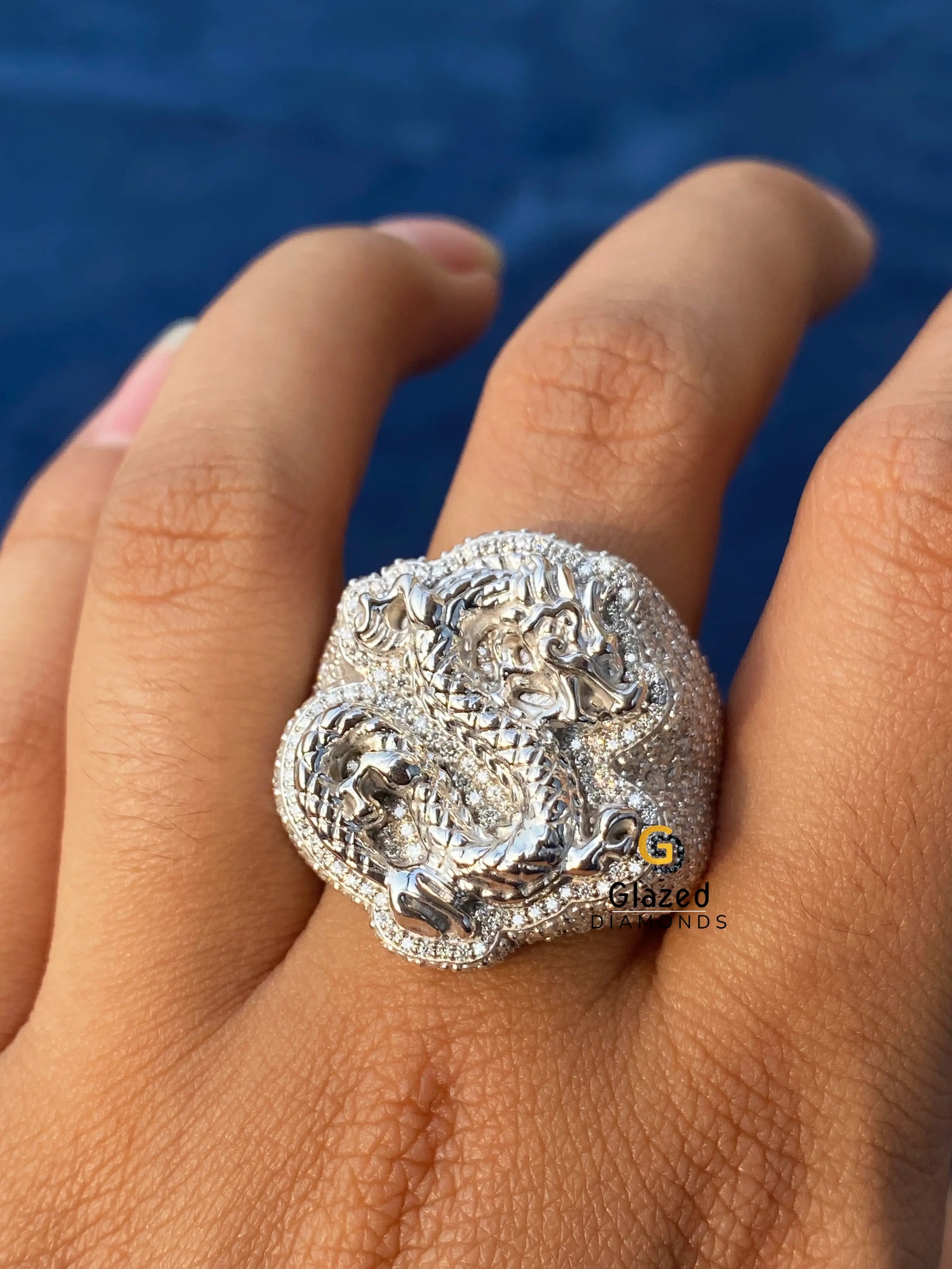 925 Sterling Silver Snake Shape Moissanite Hip Hop Ring For Men
