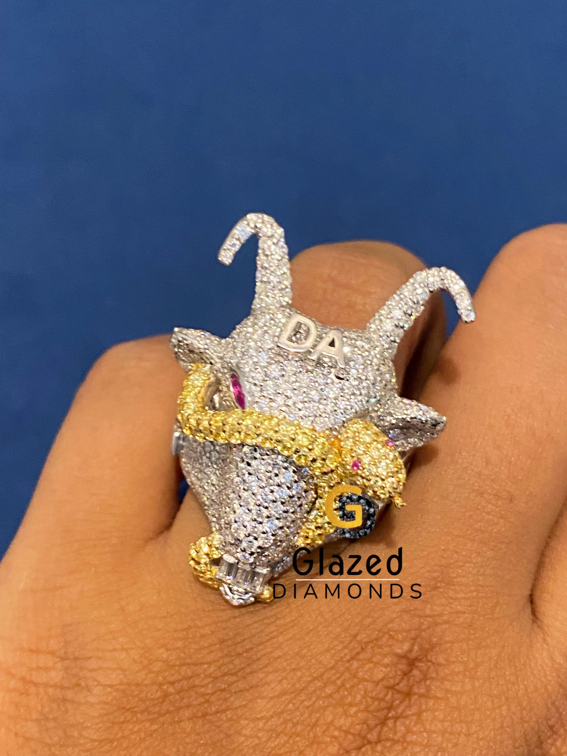925 Sterling Silver VVS Moissanite Goat Ring 