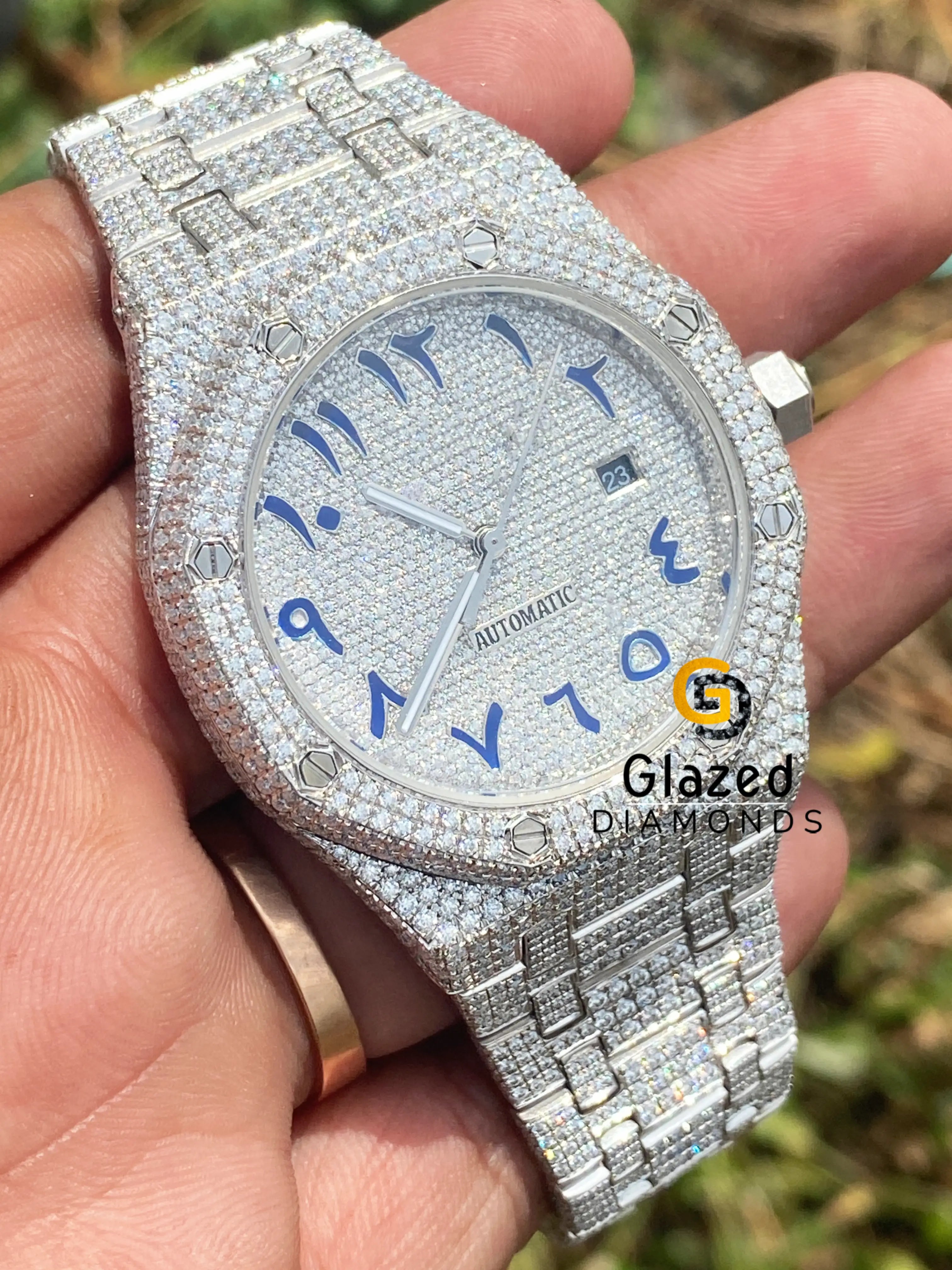 Purchase Blue Arabic Numerals Diamond Hip Hop Watch