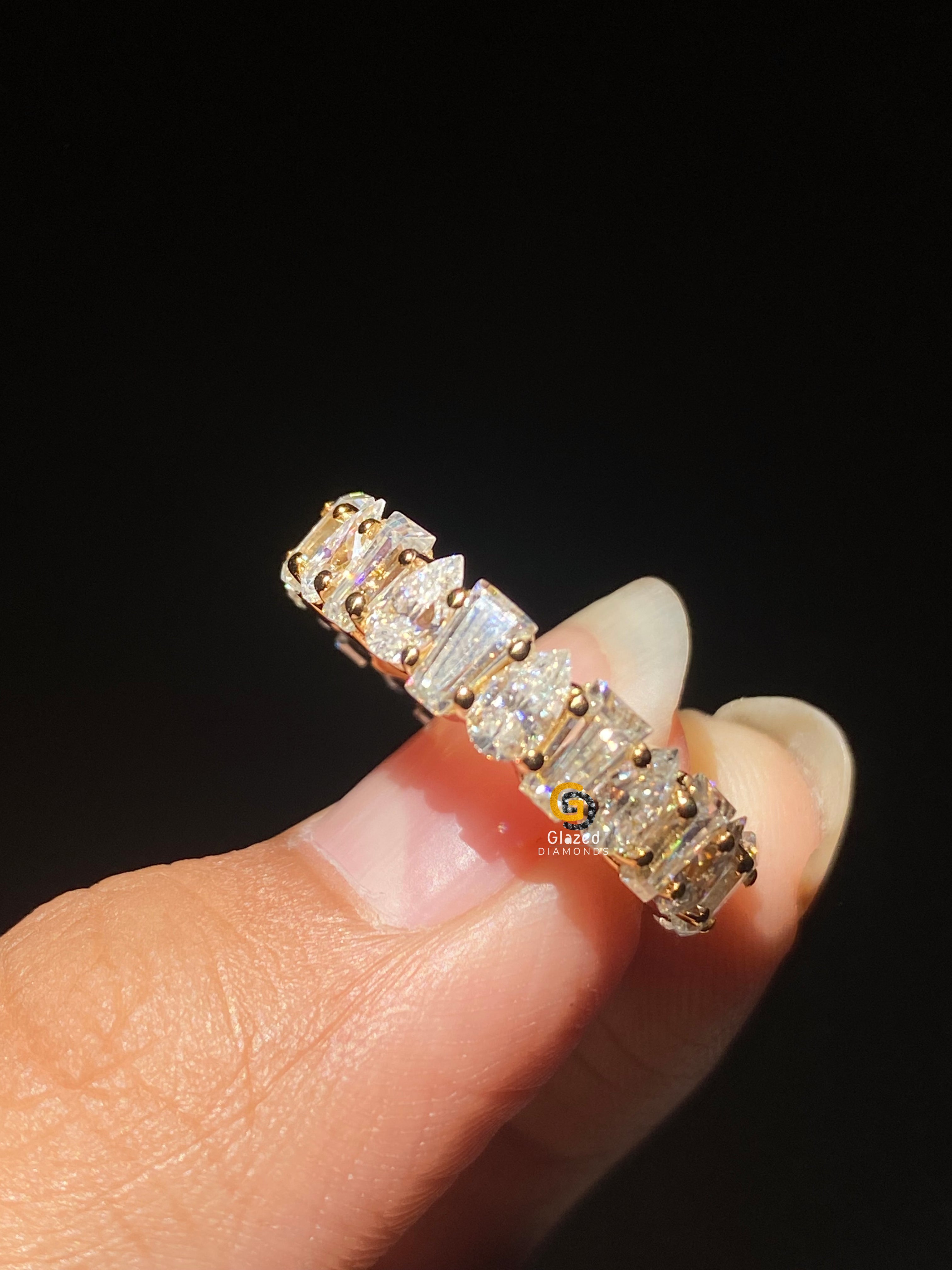 Alter native Pearand Tapered Baguette Moissanite Band