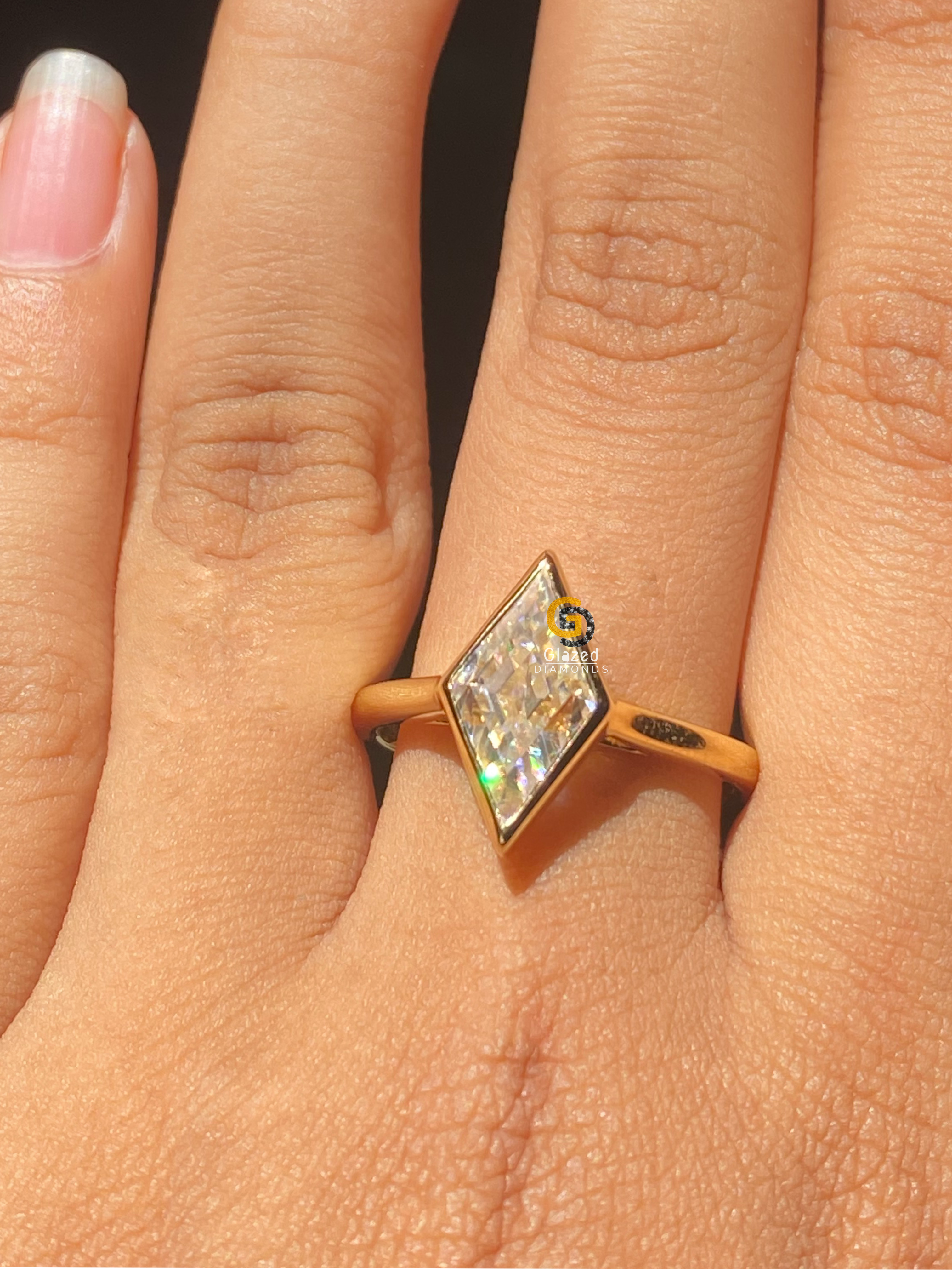 3.5 CT Lozenge Cut Solitaire Bezel Set Moissanite Engagement Ring For Her