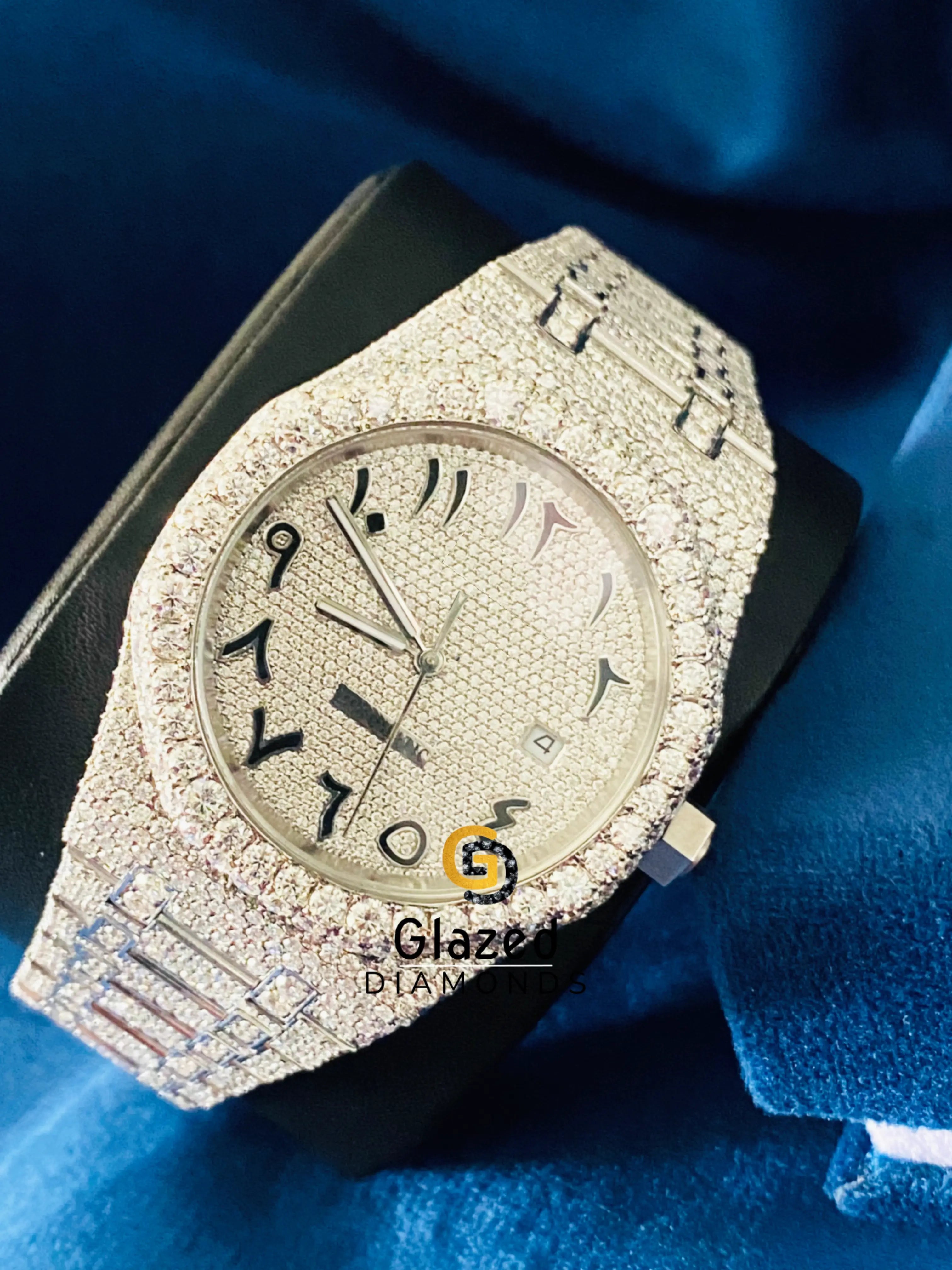 Fully Iced Out Arabic Dial Moissanite Diamond Studded Watch