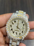 Arabic Numeral Two Tone Moissanite BIG Diamond Bezel Iced Watch