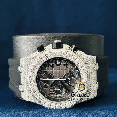 Arabic Dial Black Silicone Strap Moissanite Watch