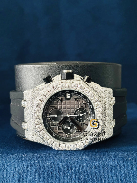Arabic Dial Black Silicone Strap Moissanite Watch