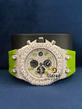 Arabic Dial Chronograph Neon Green Silicone Strap Moissanite Watch