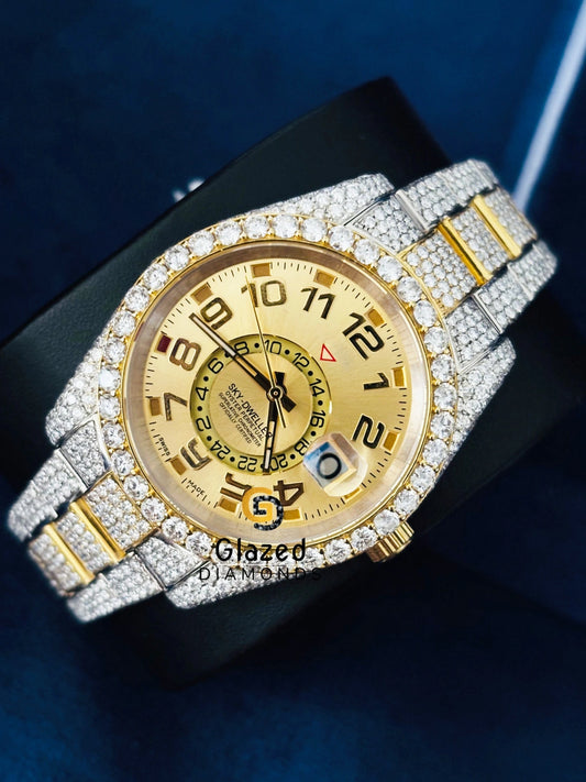 Arabic Dial Two Tone Sky Dweller VVs Moissanite Watch