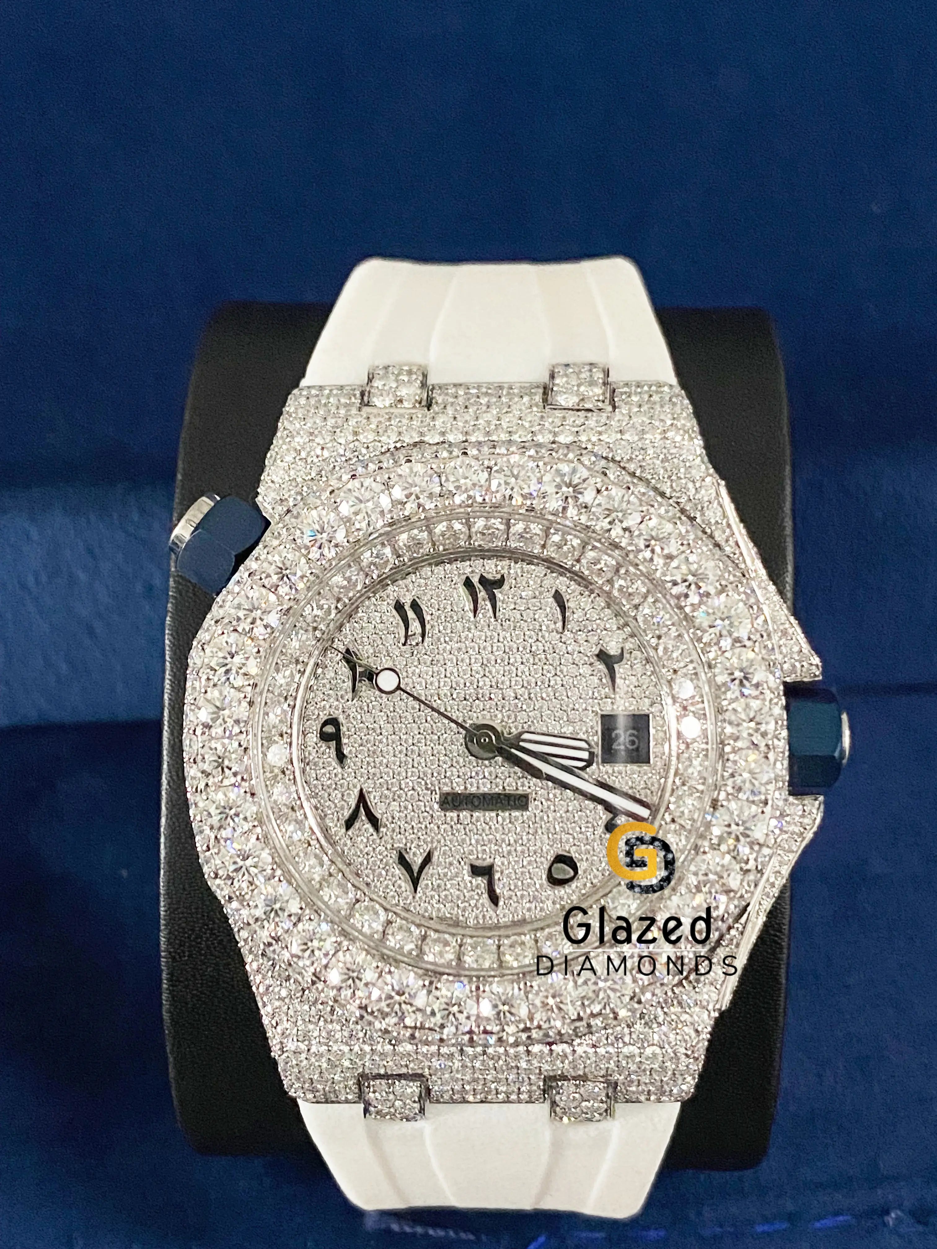 Arabic Dial White Silicone Strap VVs Moissanite D Colorless Watch