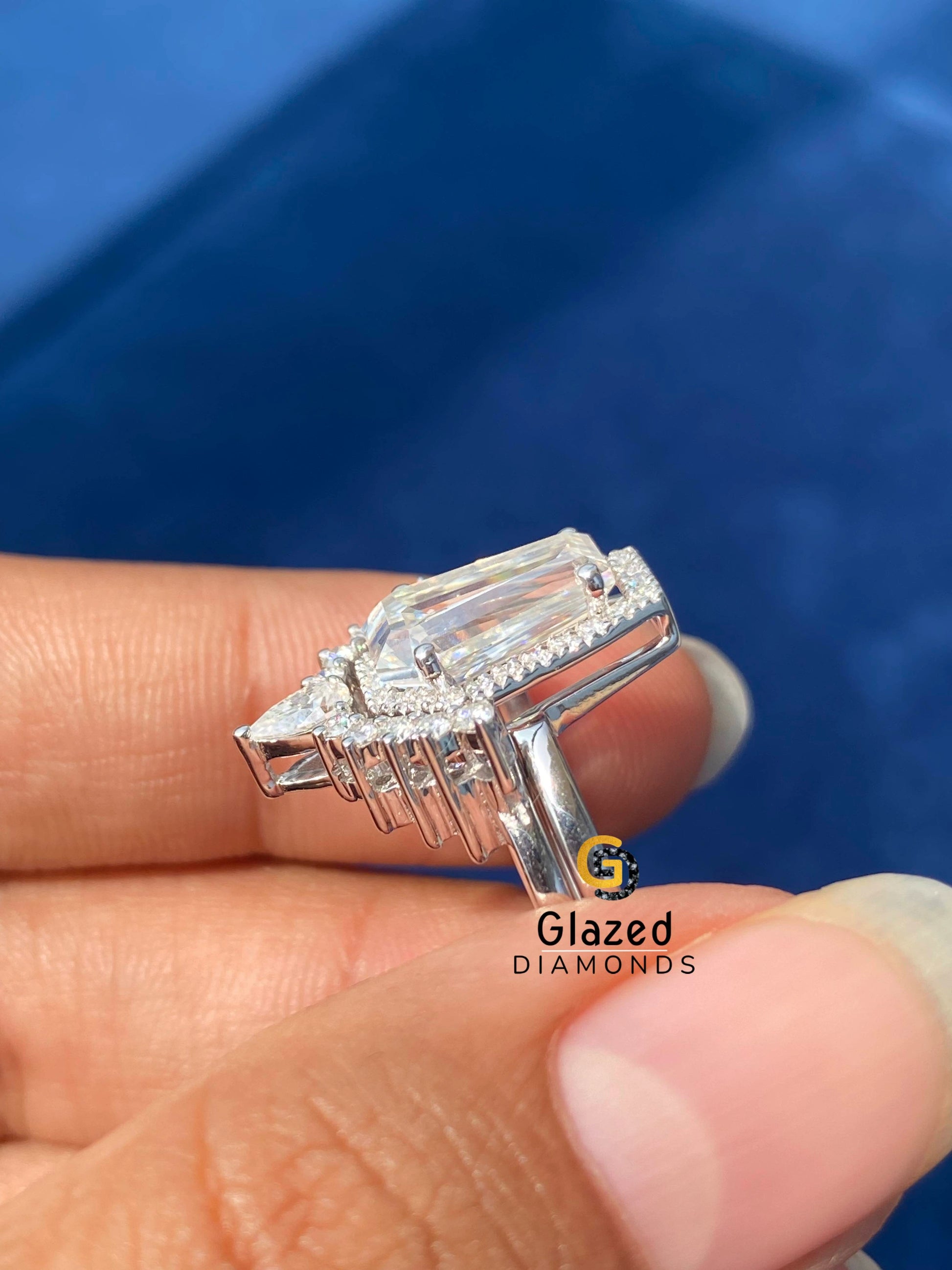 Art Deco 4CT Coffin Cut Moissanite Bridal Set Ring
