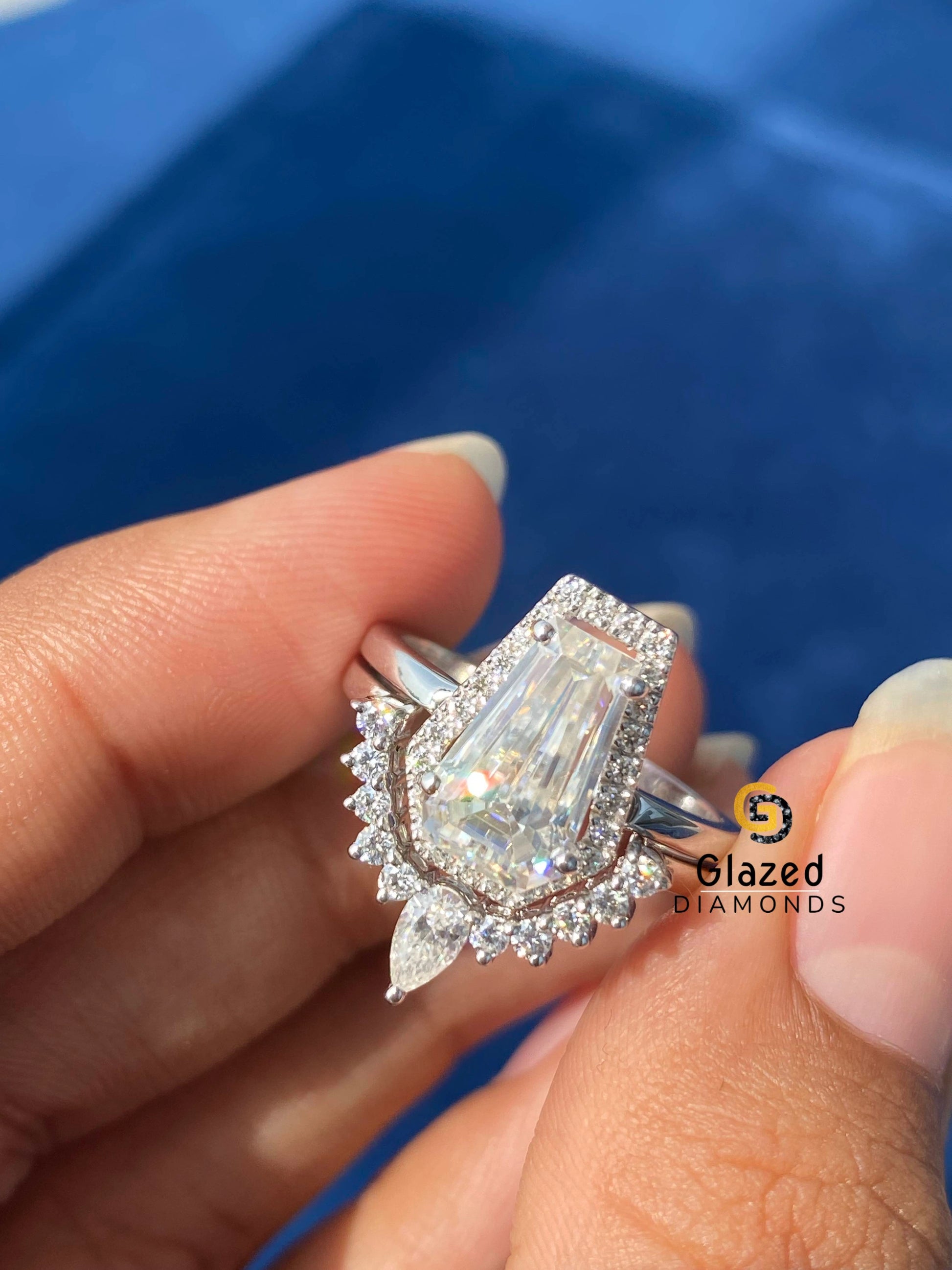 Art Deco 4CT Coffin Cut Moissanite Bridal Set Rings