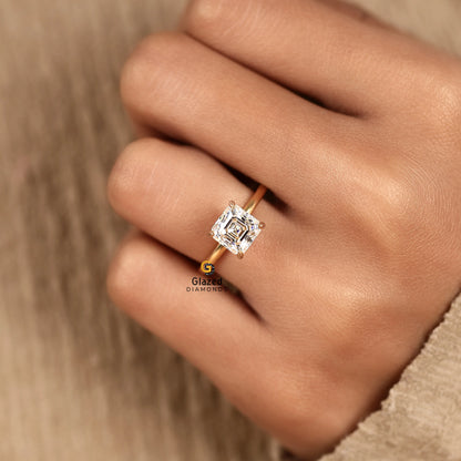 2CT Asscher Lab Grown Diamond Solitaire Ring For Women