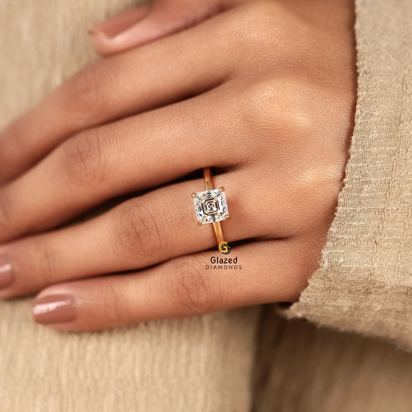 2CT Asscher Lab Grown Diamond Solitaire Ring For Women
