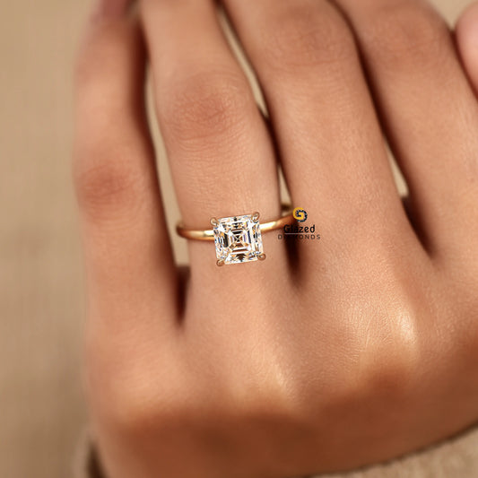 2CT Asscher Lab Grown Diamond Solitaire Ring For Women