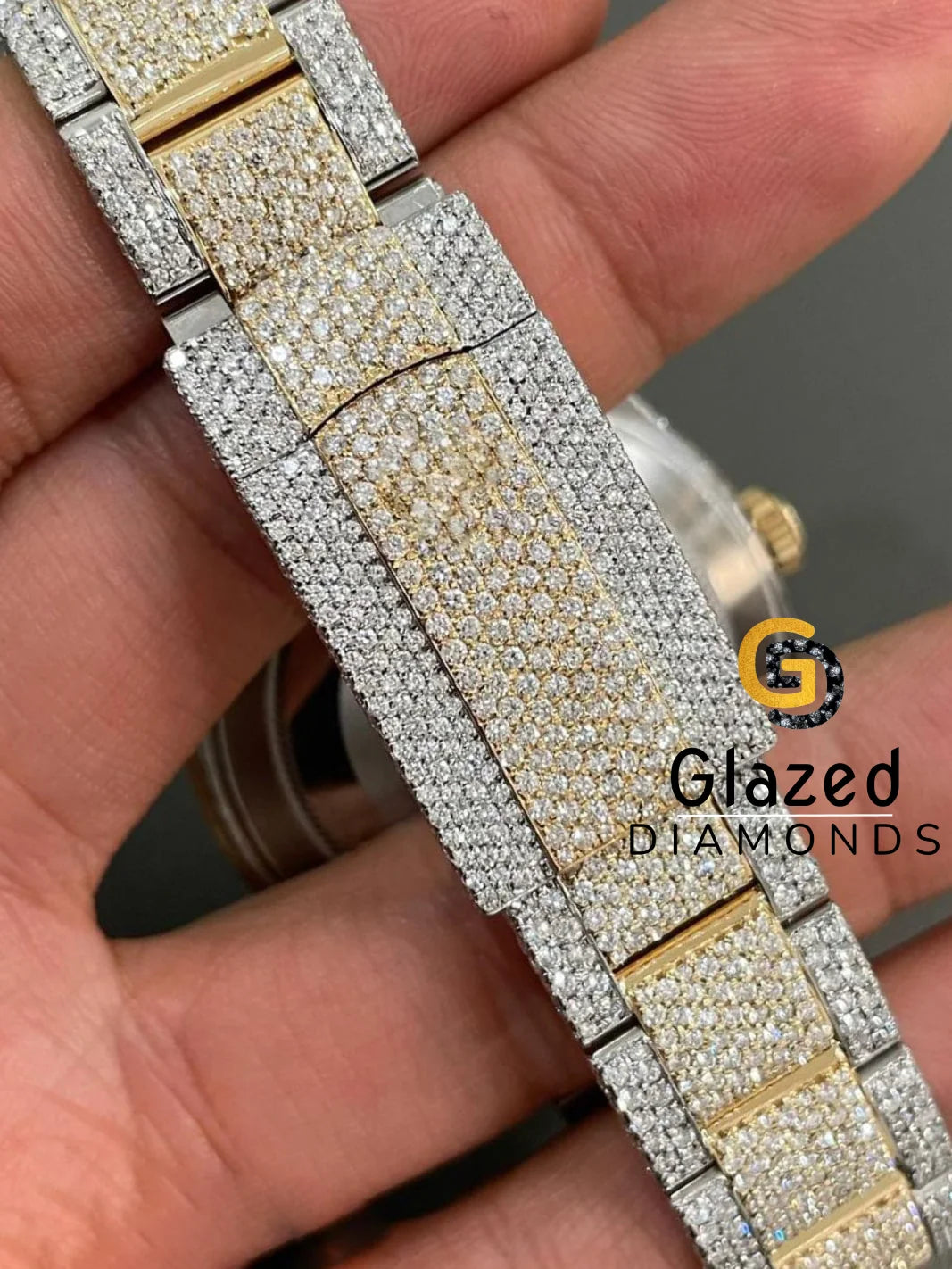 Two Tone Fully Loaded Moissanite Diamond Studded Watch For Men's