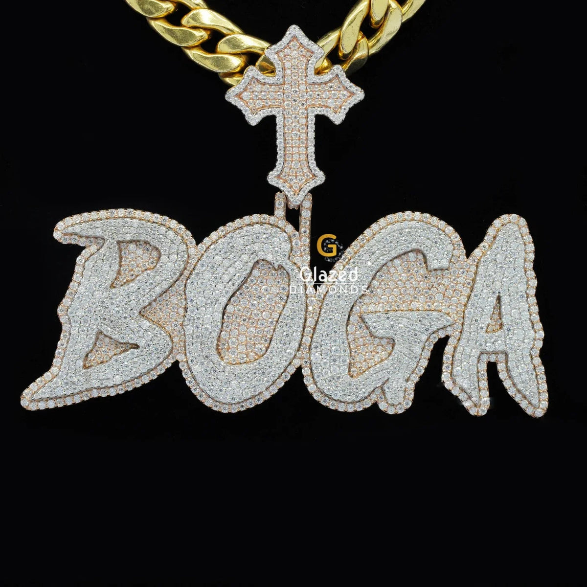 Rappers Style Iced Out Moissanite BOGA Custom Name Iced Cross Pendant