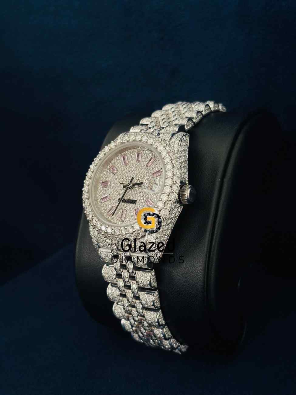 Baby Pink Baguette Bar Moissanite Watch