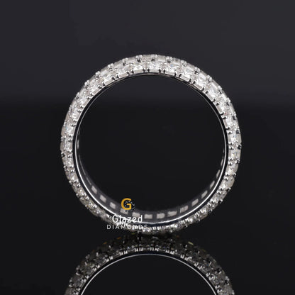 Iced Out Full Eternity Baguette and Round Moissanite Band Ring