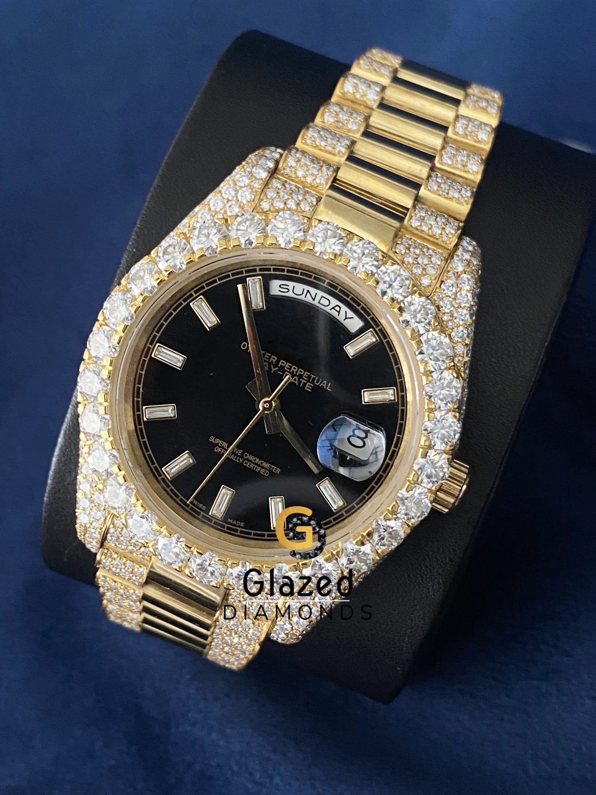 Baguette Bar Black Stick Dial Moissanite Diamond Studded Watch