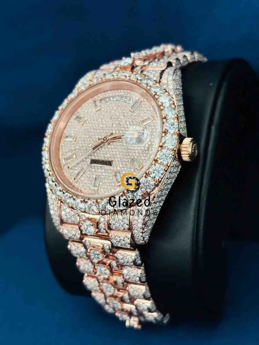 Baguette Dial Rose Color Moissanite Watch