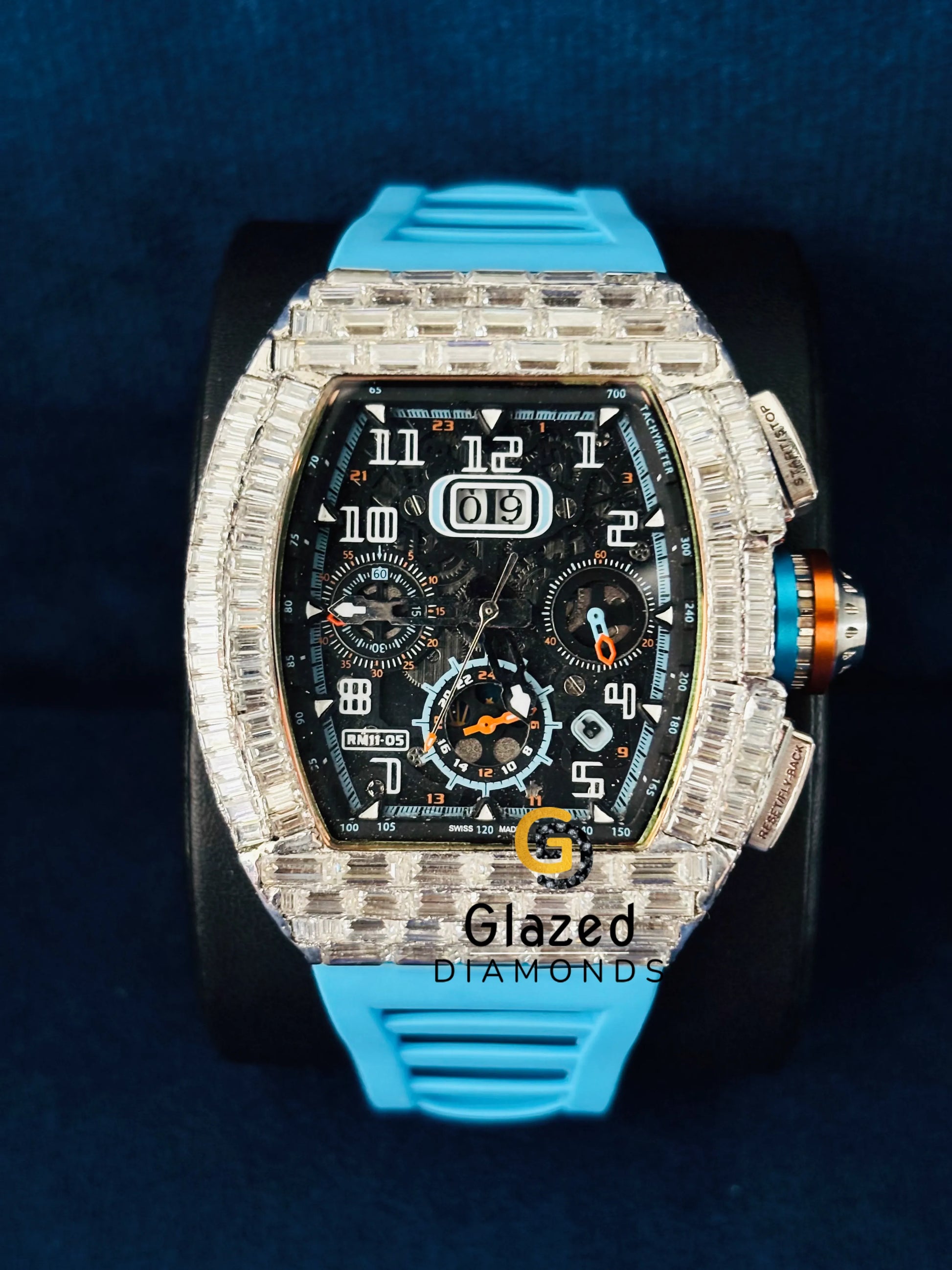 Baguette Moissanite Bust Down Studded watch