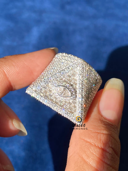Baguette_ Round Moissanite Illuminati Triangle Hip Hop Ring
