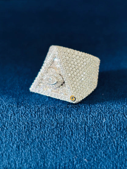 Baguette_ Round Moissanite Illuminati Triangle Hip Hop Ring For Her