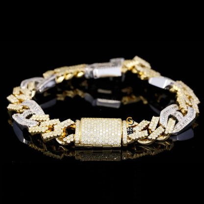 Baguette and Round Diamond Cuban Bracelet