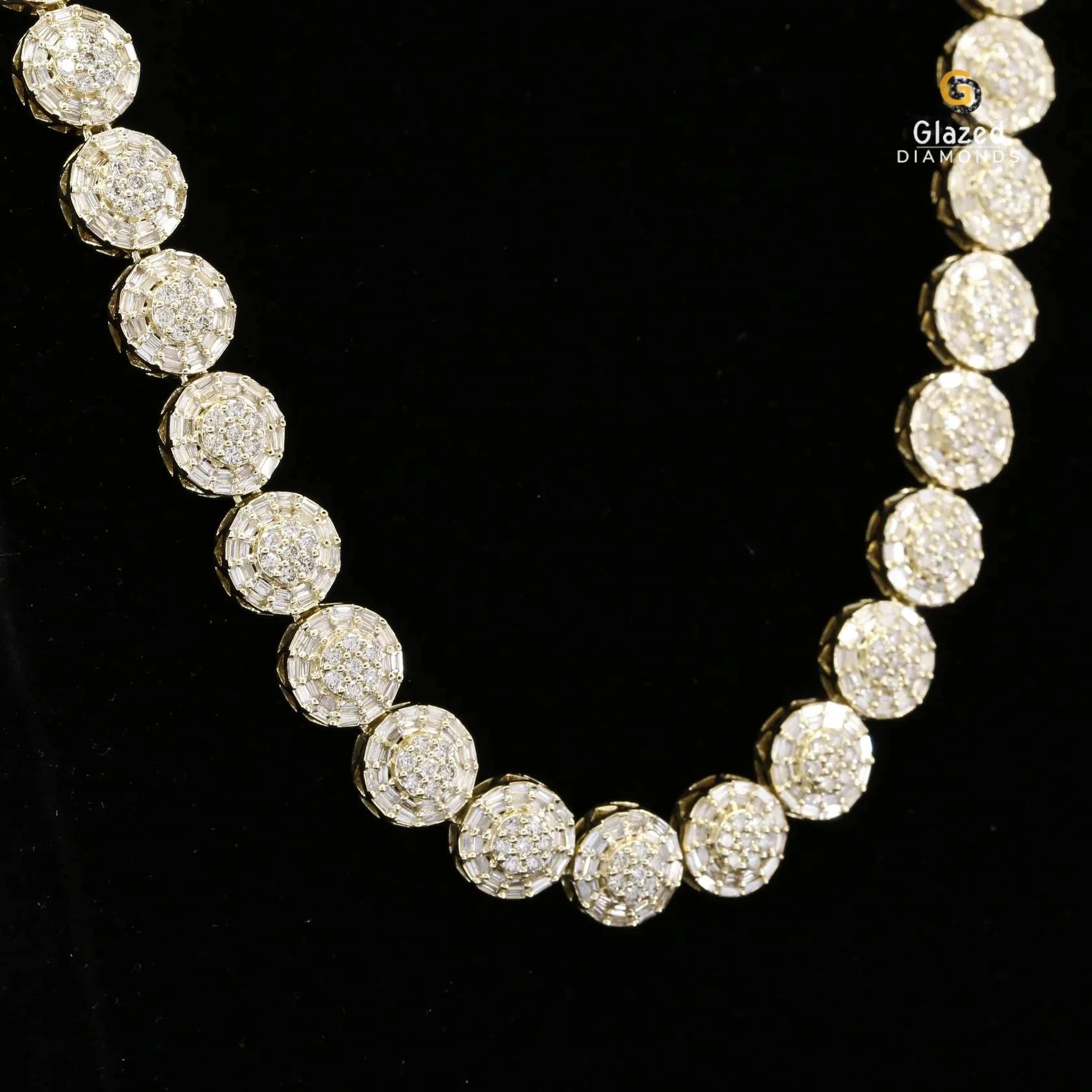 Iced Out Baguette and Round Moissanite Diamond Halo Style Tennis Chain