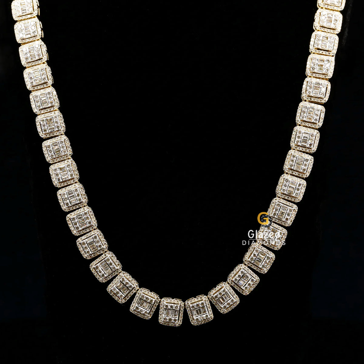 Iced Out Baguette and Round Cut Moissanite Diamond Tennis Chain