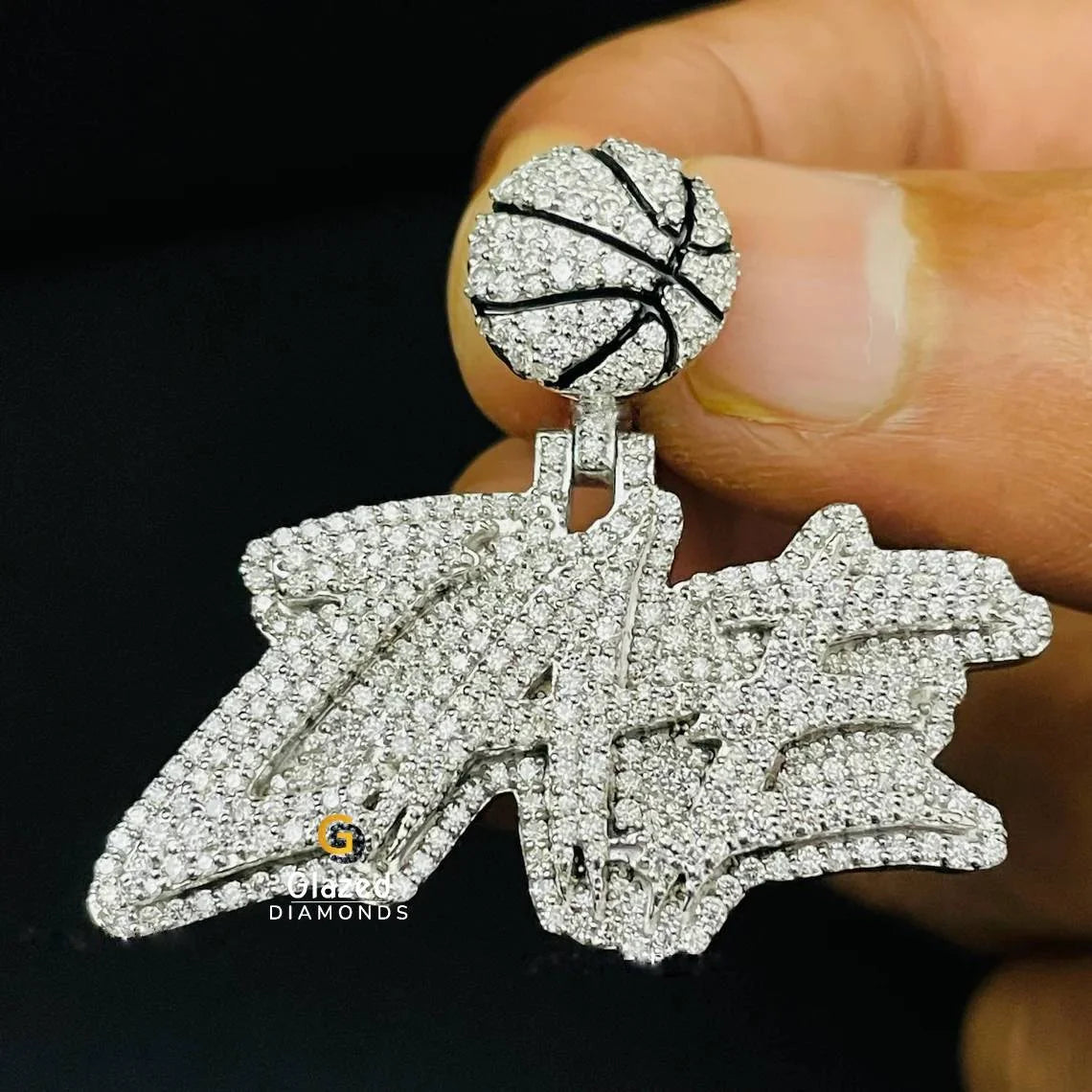 Custom Basketball Bail Iced Out Moissanite Letter Pendant