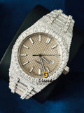 Beige Stick Dial D Colorless VVS Moissanite Diamond Studded Watch