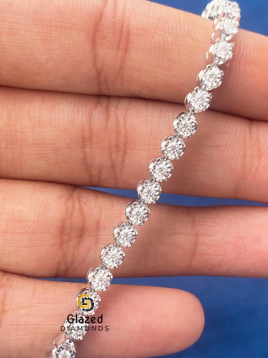 3MM Round Moissanite Bezel Set Tennis Link Bracelet 925 Silver