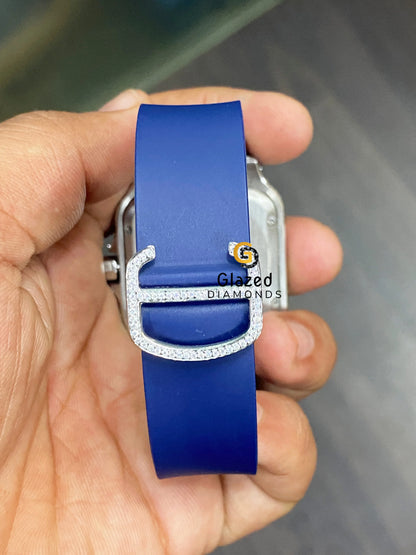 Bezel Dial Cartier Blue Dial Moissanite Iced Watch For Men
