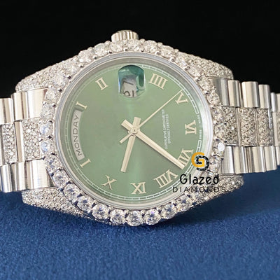 Bezel Green Roman Dail VVS Moissanite Hip Hop Watch