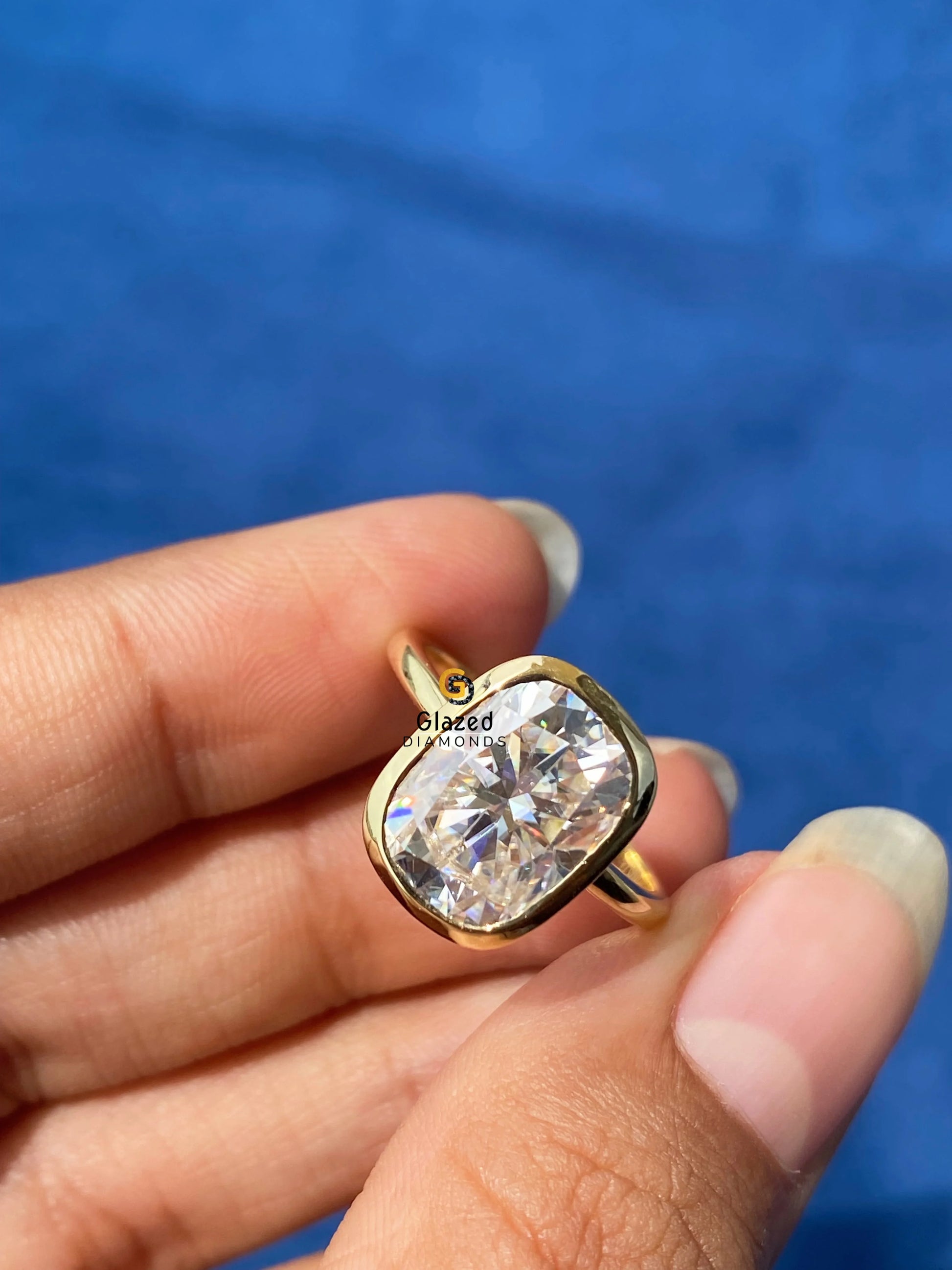 Bezel Set Cushion Moissanite Ring