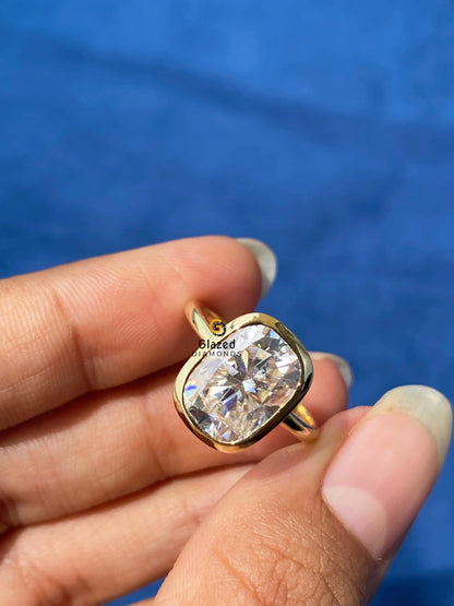 Bezel Set Cushion Moissanite Ring