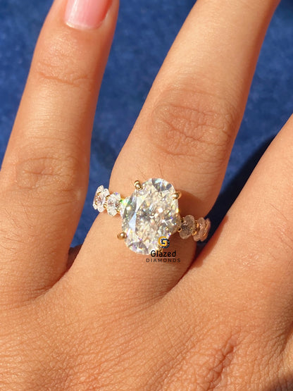 4CT Oval Cut Pave Band Moissanite Engagement Ring For Women