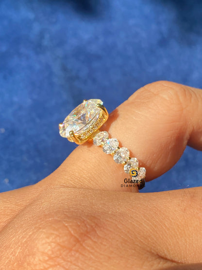 4CT Oval Cut Pave Band Moissanite Engagement Ring For Women