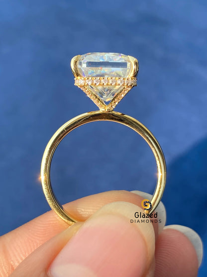 Big Radiant Moissanite Hidden Halo Engagement Ring For Women