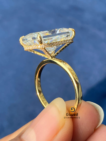 Big Radiant Moissanite Hidden Halo Engagement Ring For Women