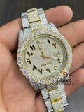 Arabic Numeral Two Tone Moissanite BIG Diamond Bezel Iced Watch