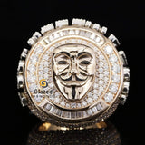 Fully Iced Out Baguette and Round Moissanite Custom Vendetta Mask Ring