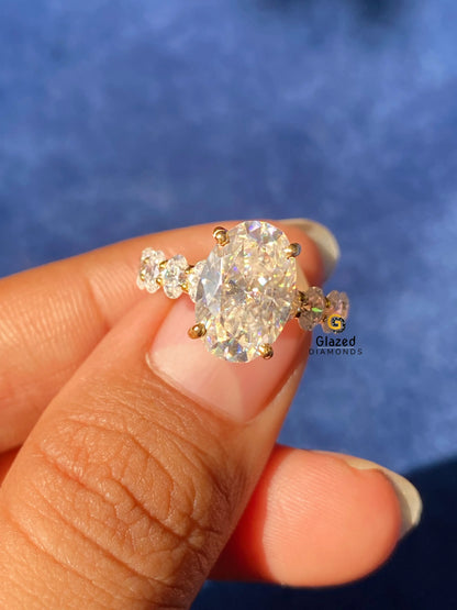 4CT Oval Cut Pave Band Moissanite Engagement Ring For Women