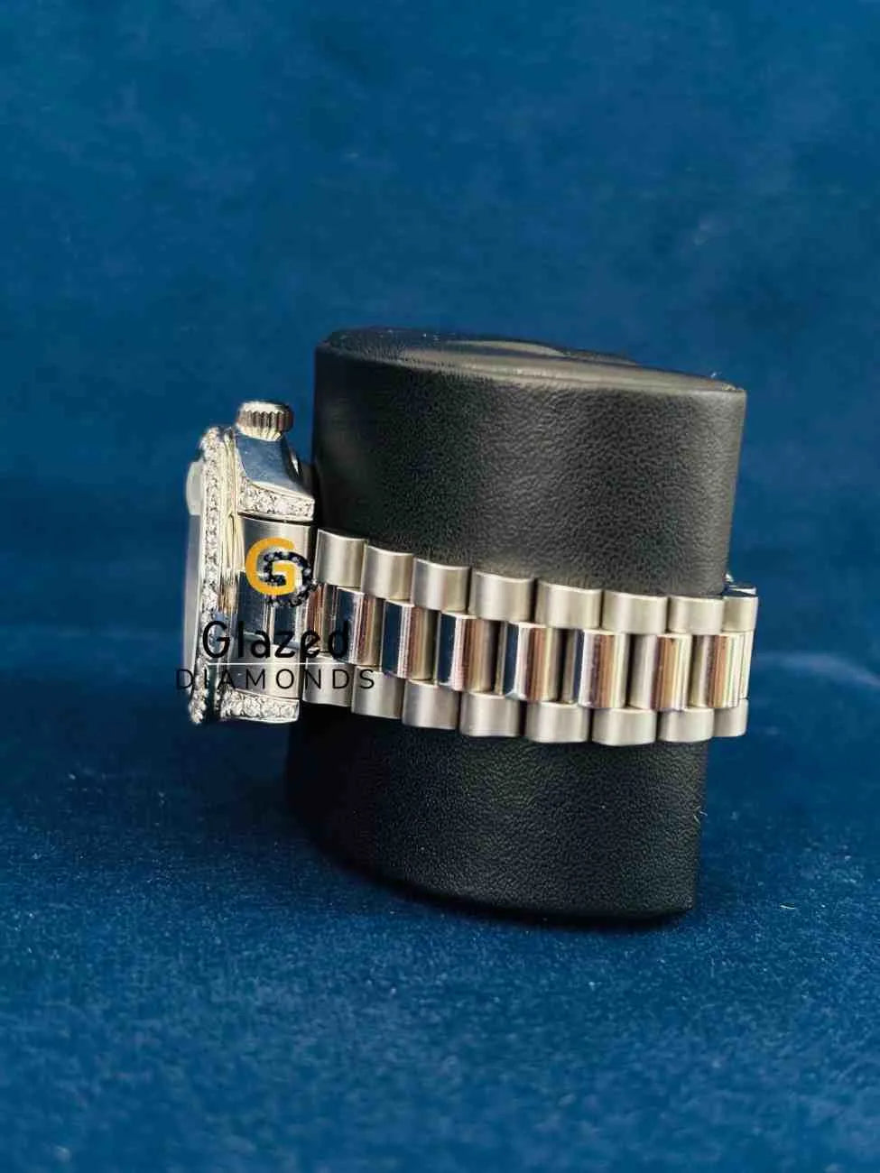 Big Bezel Dial Studded Moissanite Rolex Watch For Women