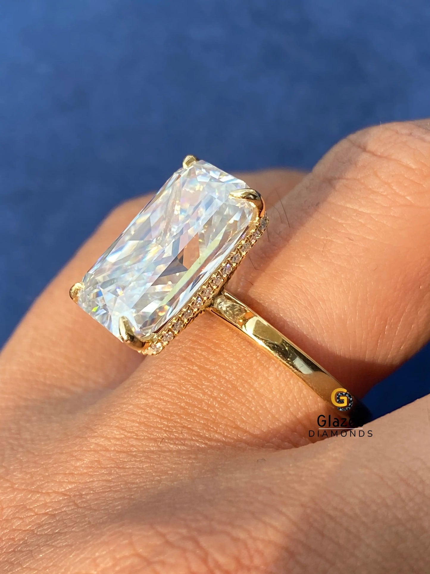 Big Radiant Moissanite Hidden Halo Engagement Ring For Women