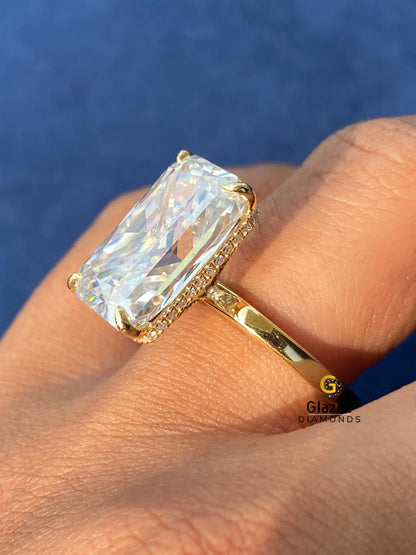 Big Radiant Moissanite Hidden Halo Engagement Ring For Women