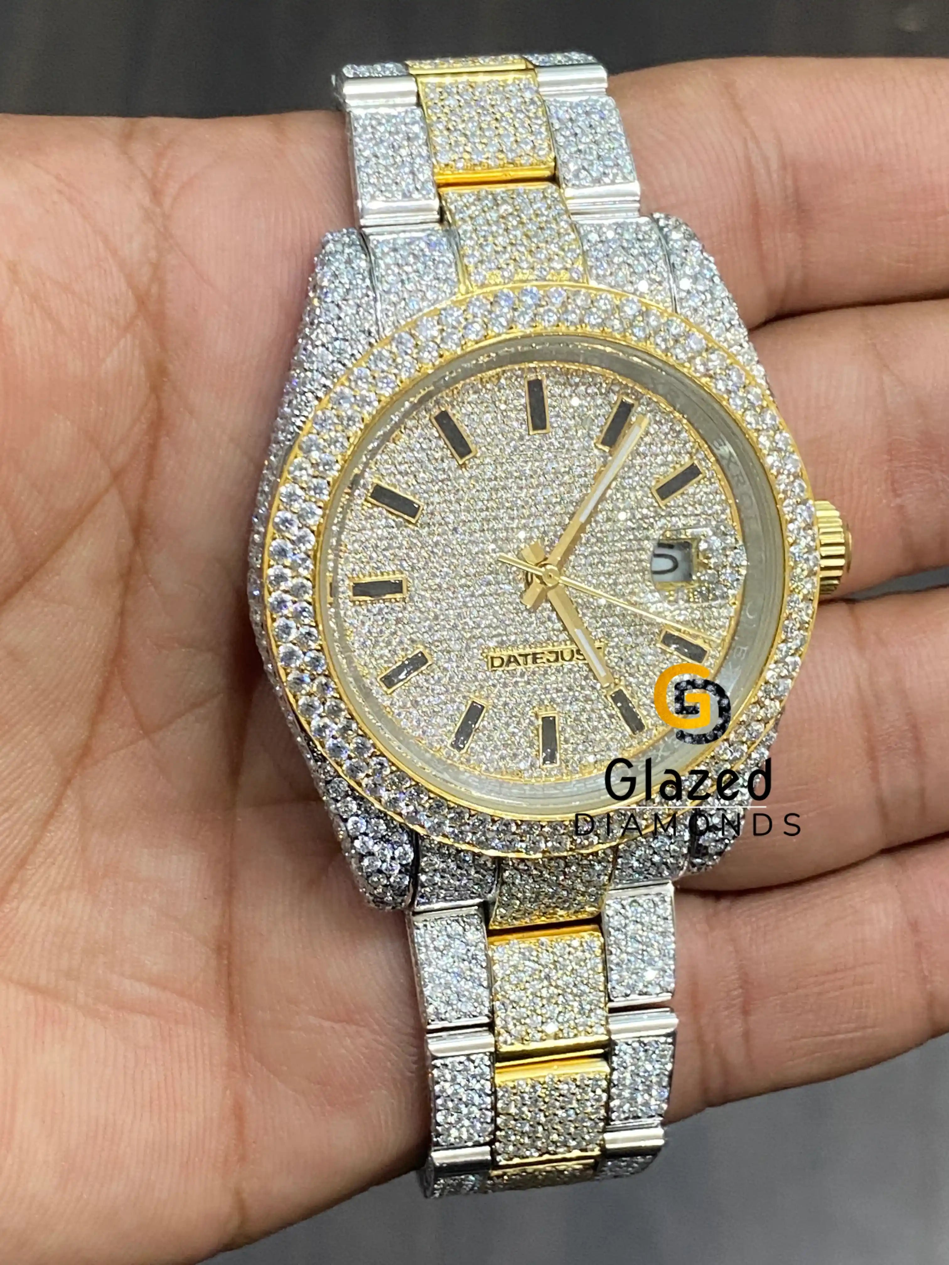 Fully Iced Out Two Tone Luxury VVS Moissanite Diamond Watch For Men