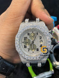 Fully Iced Out Bezel Multi Dial Black Strap Mens Moissanite Watch